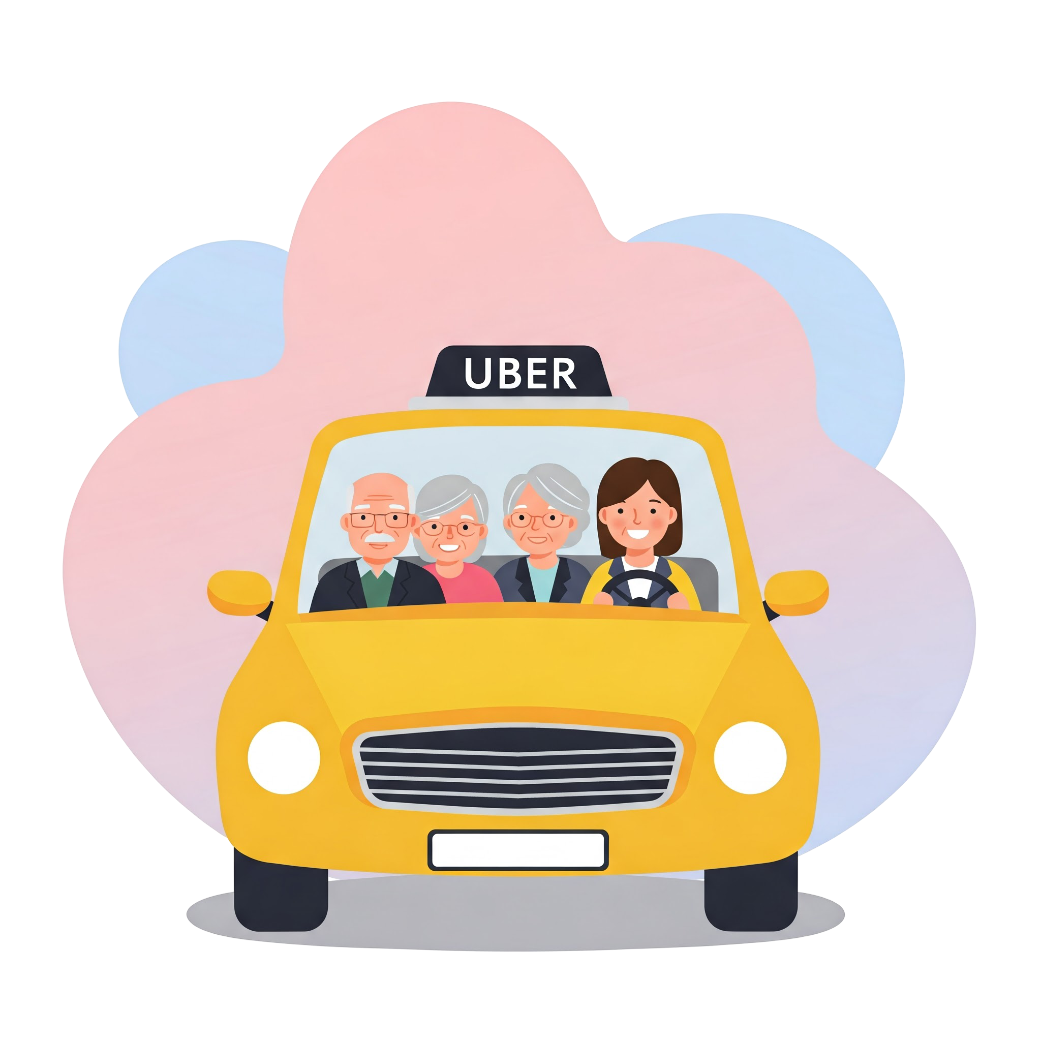 Ilustração de dois idosos entrando em um carro